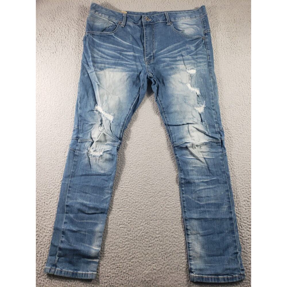 Smoke Rise Jeans Mens 40x34 Blue Denim Distressed Cotton Stretch Straight Casual
